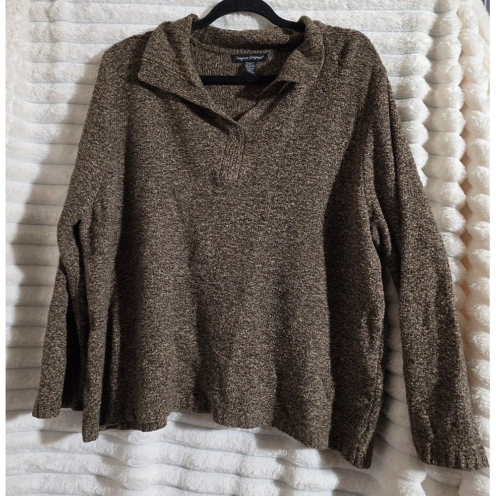 Designers Originals Brown Marled Knit Polo Collar Sweater Womens 2X Pullover